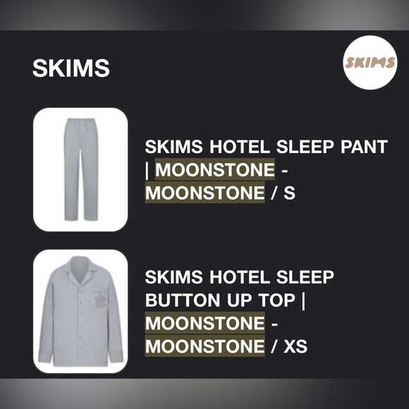 NEW WITH TAGS Skims HOTEL Set Moonstone Small and Extra Small - Picture 7 of 7